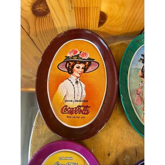 Vintage Victorian Collectible Coca Cola Mini Tin Oval Trays Made in Hong Kong 6" - Picture 7 of 10
